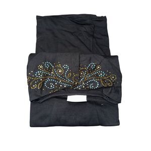 Quacker Factory Womens 3X Rhinestone Chic Raglan Long Sleeve Tunic Top Black NWT